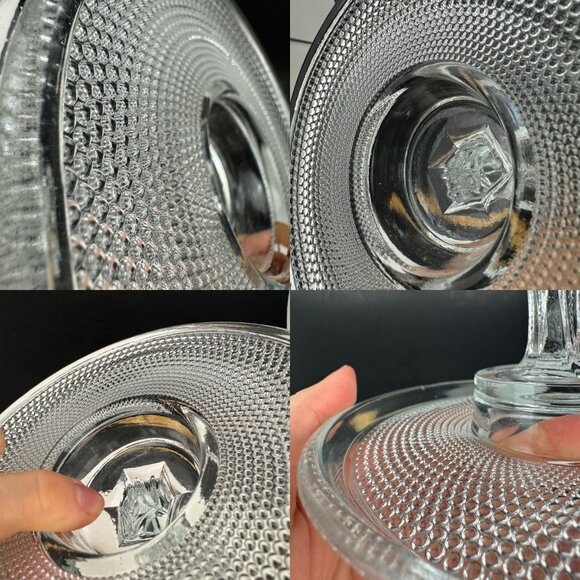 Vtg Round Small Clear Glass Dish Candy Trinket Heart Center Handle Textured READ - Picture 4 of 10